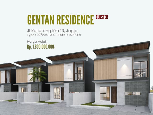 Cluster Gentan Residence - Jl Kaliurang Km 10 Jogja, 2 Lantai 3 Kamar, Arsitektur Kontemporer di Kabupaten Sleman — Rp 1,6 M